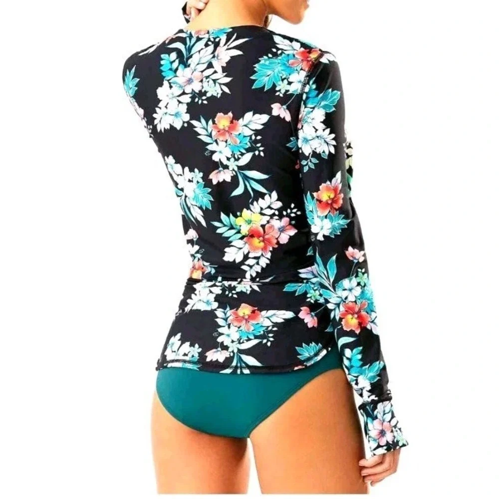 TOMMY BAHAMA Midnight Orchid‎ rash guard Swim cover-up sun top women L Large NWT